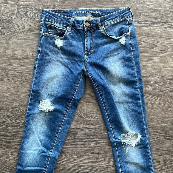 Sz25 Articles of Society Skinny Distressed Raw Hem Denim in Wood Wash VVGUC - Picture 6 of 14